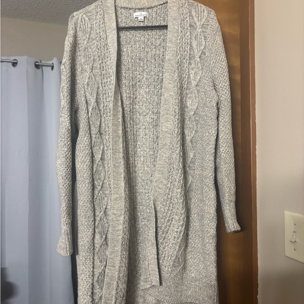 LL Bean Women's Gray Cable Knit Cotton Sweater Cardigan